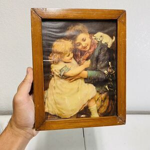 VTG Playtime By Arthur Elsley 8x10 Wood Framed Print of Painting Kittens Cats